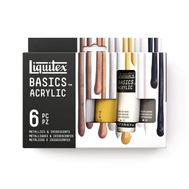 Liquitex BASICS Acrylic Paint, Metallic & Iridescent Colors, 22 mL Tubes, Set of 6
