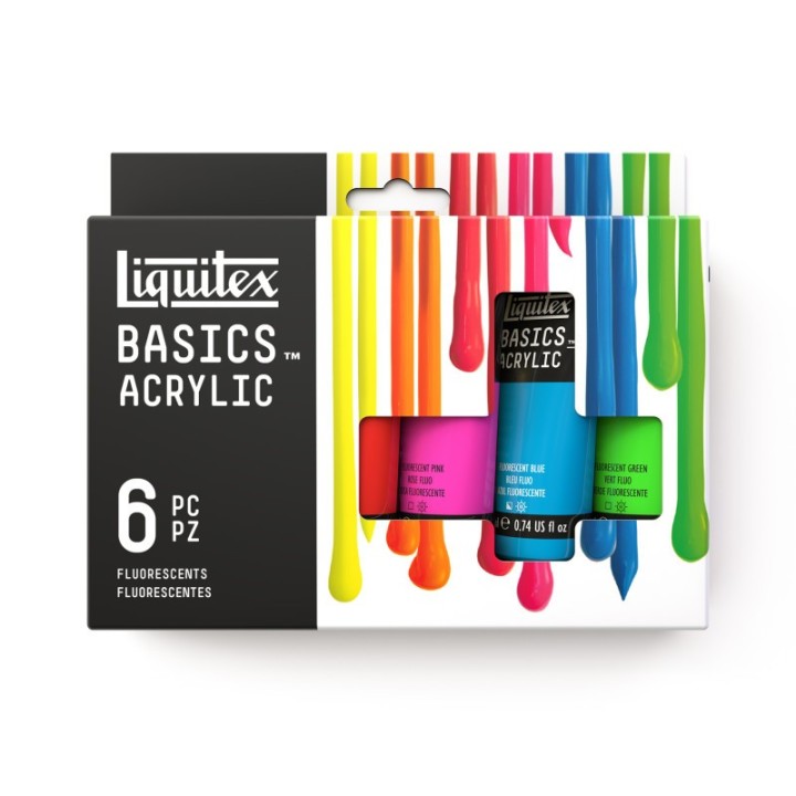 Liquitex BASICS Acrylic Paint, Fluorescent Colors, 22 mL Tubes, Set of 6