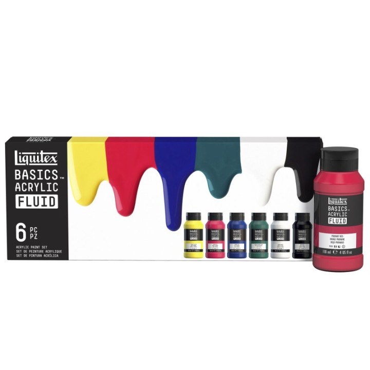 Liquitex BASICS Fluid Acrylic Paint, Basic Colors, 118 mL Bottles, Set of 6