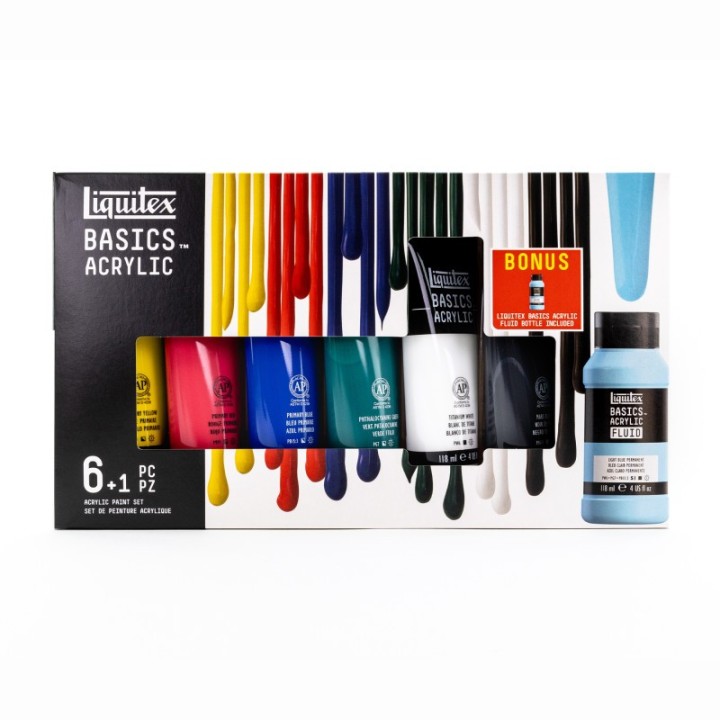 Liquitex BASICS Acrylic Paint & Fluid Set, Basic Colors, 118 mL, Set of 7