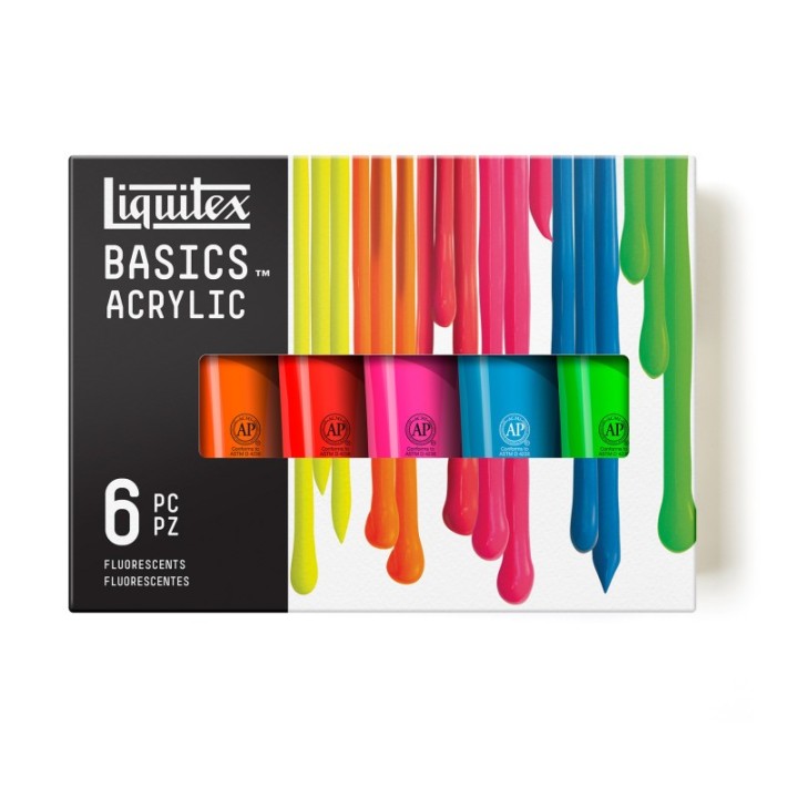 Liquitex BASICS Acrylic Paint, Fluorescent Colors, 118 mL Tubes, Set of 6