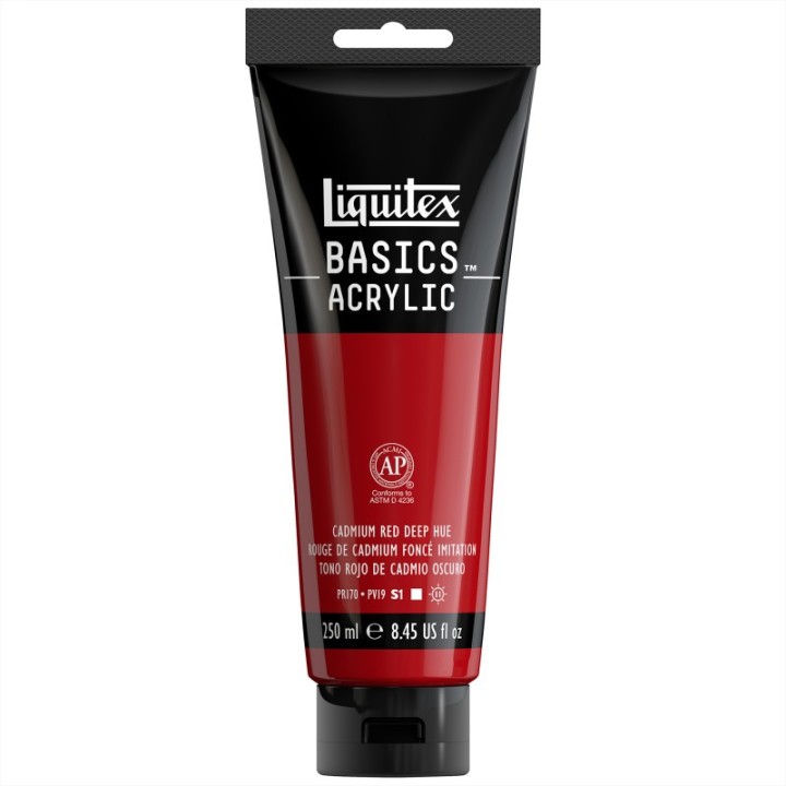 Liquitex BASICS Acrylic Paint, 250 mL, Tube, Cadmium Red Deep Hue
