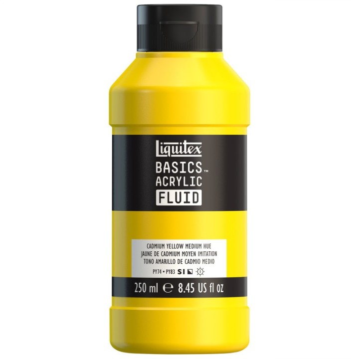 Liquitex BASICS Acrylic Fluid, 250 mL, Bottle, Cadmium Yellow Medium Hue