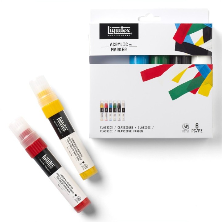 Liquitex Professional Acrylic Paint Marker, Wide Chisel Nib, 15 mm, Classic Colors, Set of 6
