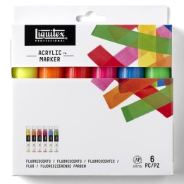 Liquitex Professional Acrylic Paint Marker, Wide Chisel Nib, 15 mm, Fluorescent Colors, Set of 6