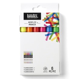 Liquitex Professional Acrylic Paint Marker, Fine Nib, 2 mm, Fluorescent Colors, Set of 6