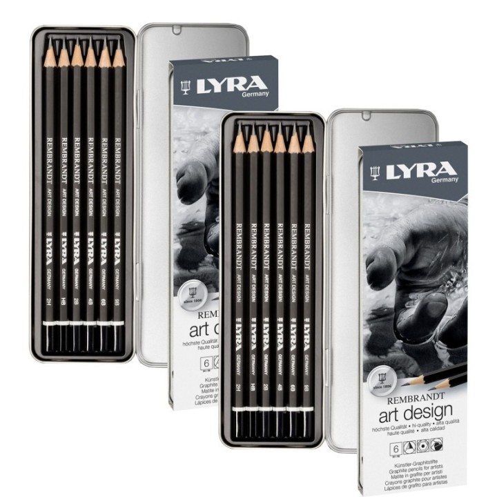 Lyra® Rembrandt Art Design Graphite Drawing Pencil Set Tin, Assorted Colors, 6 Per Set, 2 Sets