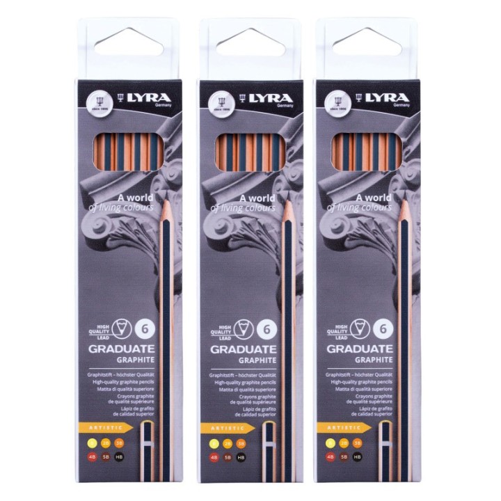 Lyra® Graduate Graphite Pencil, Artist Set, 6 Per Set, 3 Sets