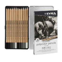 Lyra® Rembrandt Polycolor Colored Pencil Set Tin, Gray Tones, Assorted Colors, 12 Pieces