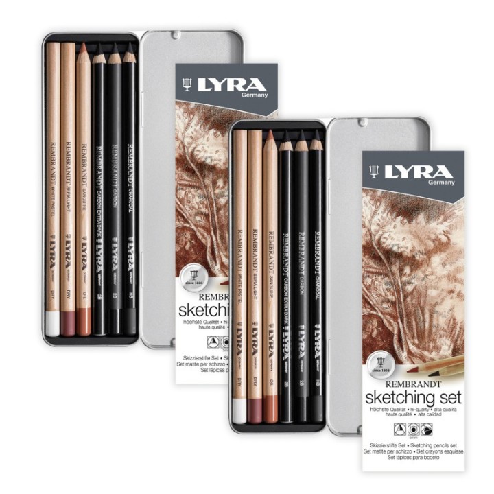 Lyra® Rembrandt Sketching Pencil Set, Metal Tin, Assorted Colors, 6 Per Set, 2 Sets