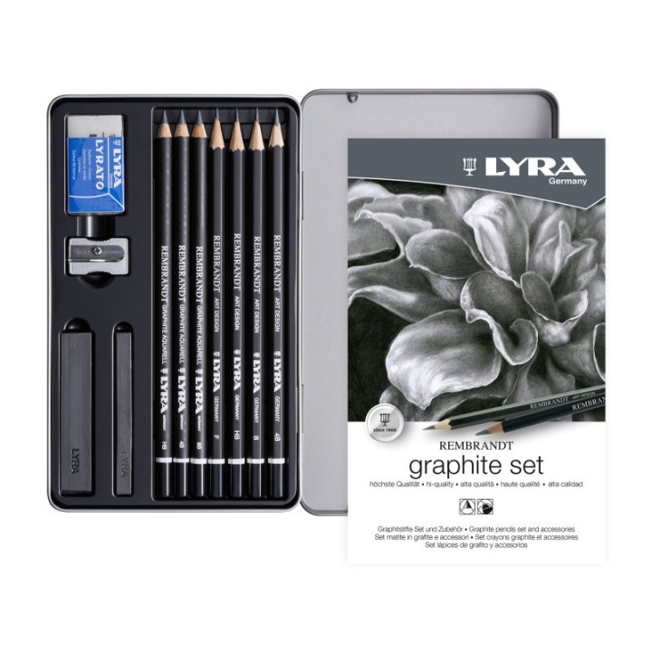 Lyra® Rembrandt Graphite Sketching Set Tin, Artist Pencils, Assorted, 11 Pieces