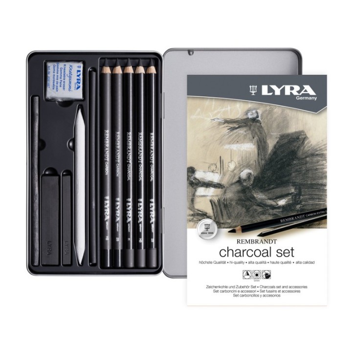 Lyra® Rembrandt Charcoal Sketching Set Tin, Artist Pencils, Assorted, 11 Pieces