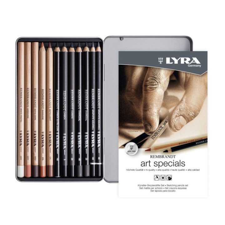 Lyra® Rembrandt Art Special Graphite Set Tin, Artist Pencils, Assorted Colors, 12 Pieces
