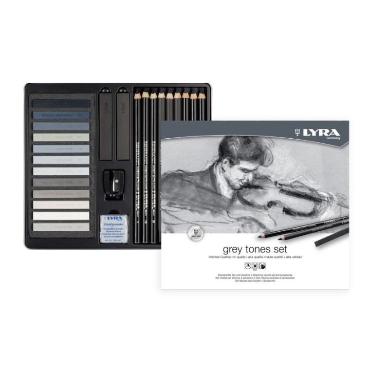 Lyra® Gray Tones Sketching Set Tin, Artist Pencils & Pastels, Assorted Colors, 25 Pieces