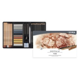 Lyra® Sketching Set Tin, Artist Pencils & Pastels, Assorted Colors, 35 Pieces