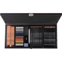 Lyra® Art Specials Drawing Box Set, Wooden Case, Artist Pencils & Pastels, Assorted Colors, 47 Pieces