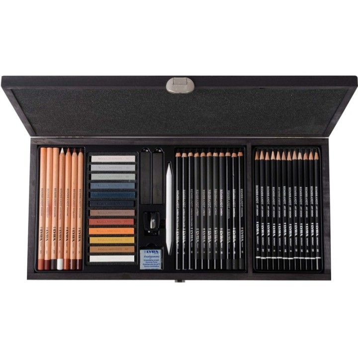 Lyra® Art Specials Drawing Box Set, Wooden Case, Artist Pencils & Pastels, Assorted Colors, 47 Pieces
