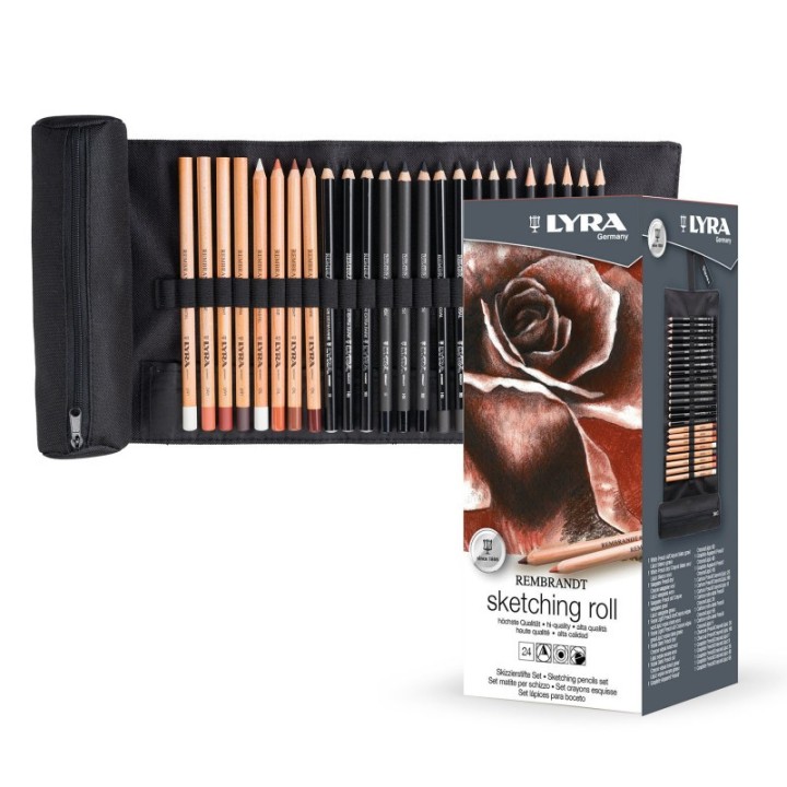 Lyra® Sketching Set in Fabric Roll, Artist Pencils, Assorted Colors, 24 Pieces