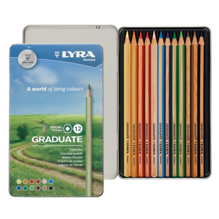 Lyra® Graduate Colored Pencils Set Tin, Assorted Colors, 12 Pieces