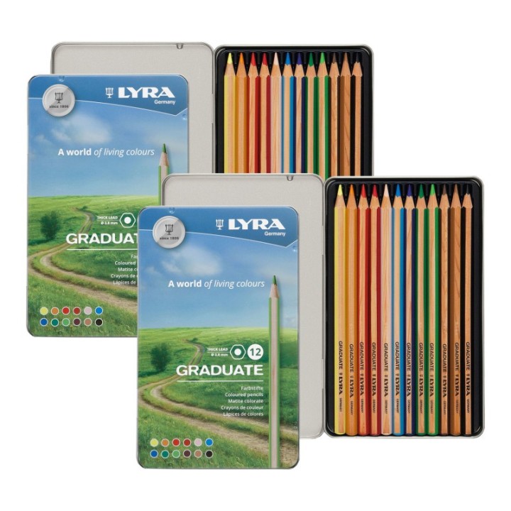 Lyra® Graduate Colored Pencils Set Tin, Assorted Colors, 12 Per Set, 2 Sets