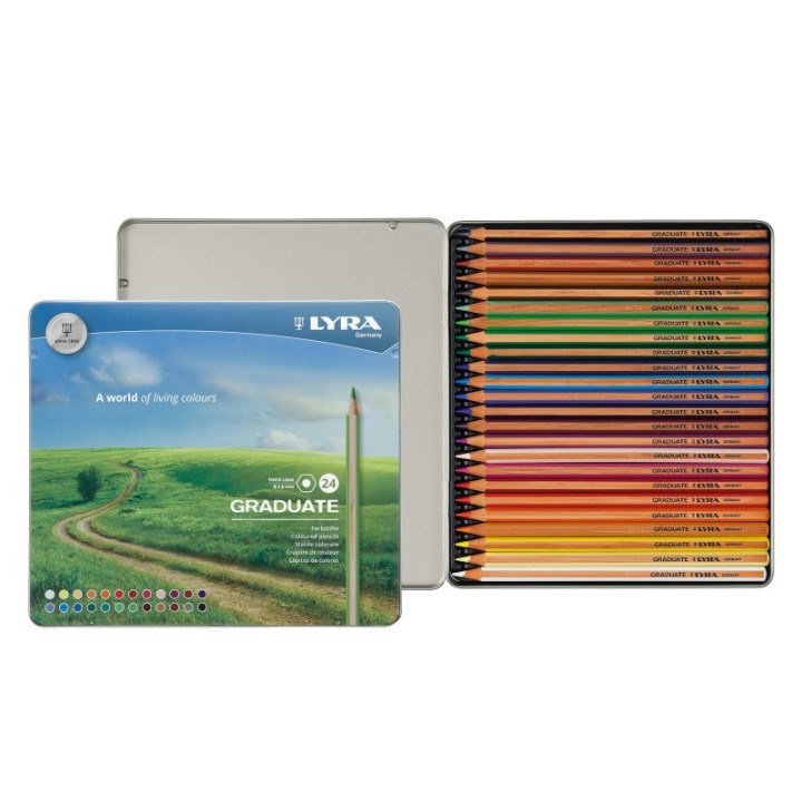 Lyra® Graduate Colored Pencils Set Tin, Assorted Colors, 24 Pieces