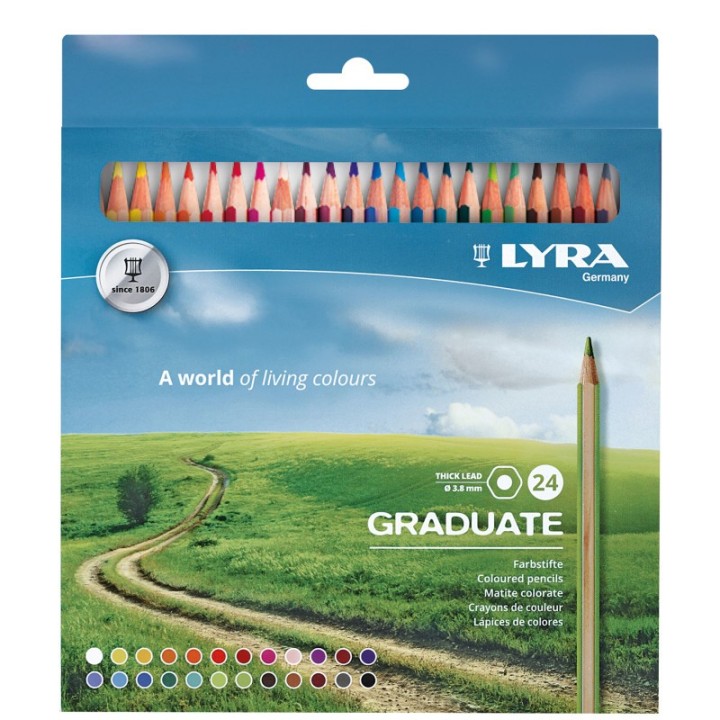 Lyra® Graduate Colored Pencil Set, Assorted Colors, 24 Pieces