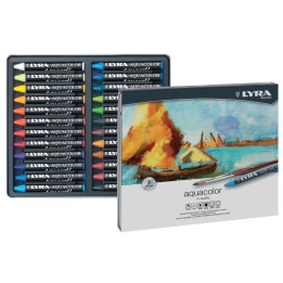Lyra® Aquacolor Water Soluble Crayon Pastels Set Tin, Assorted Colors, 24 Pieces