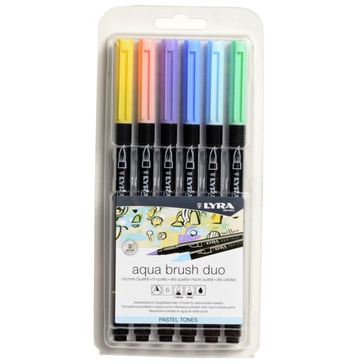 Lyra® Aqua Brush Duo Dual Tip Marker Set, Pastel Assorted Colors, 6 Pieces