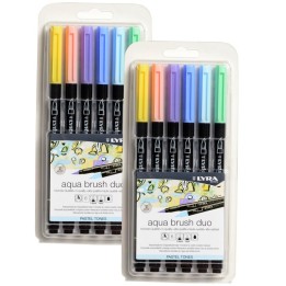 Lyra® Aqua Brush Duo Dual Tip Marker Set, Pastel Assorted Colors, 6 Per Set, 2 Sets