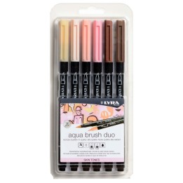Lyra® Aqua Brush Duo Dual Tip Marker Set, Neutral & Tan Assorted Colors, 6 Pieces
