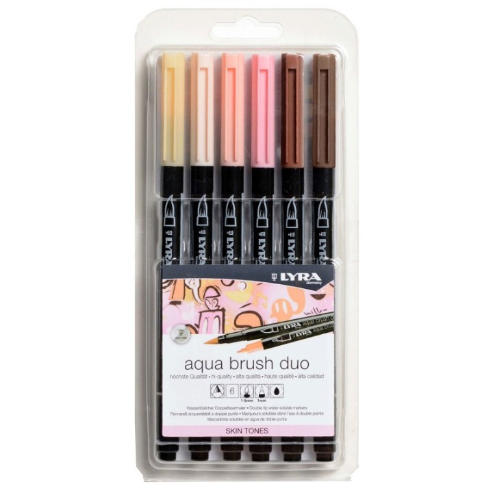 Lyra® Aqua Brush Duo Dual Tip Marker Set, Neutral & Tan Assorted Colors, 6 Pieces