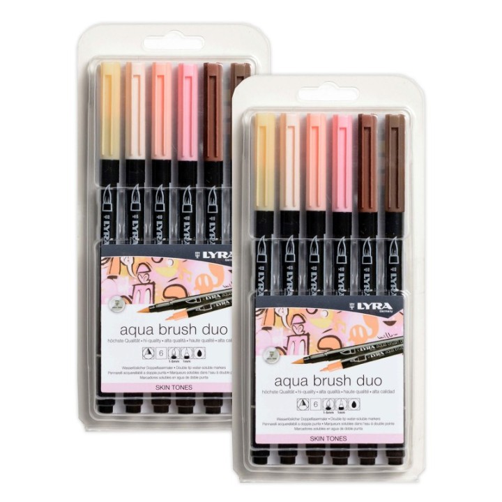 Lyra® Aqua Brush Duo Dual Tip Marker Set, Neutral & Tan Assorted Colors, 6 Per Set, 2 Sets