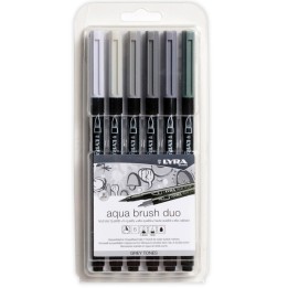 Lyra® Aqua Brush Duo Dual Tip Marker Set, Gray Assorted Colors, 6 Pieces
