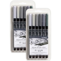 Lyra® Aqua Brush Duo Dual Tip Marker Set, Gray Assorted Colors, 6 Per Set, 2 Sets