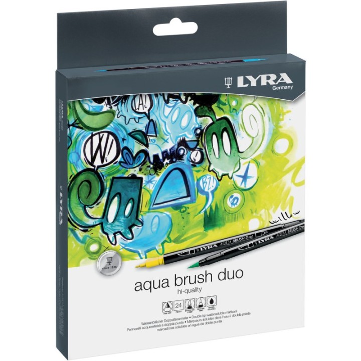 Lyra® Aqua Brush Duo Dual Tip Marker Set, Assorted Colors, 24 Pieces