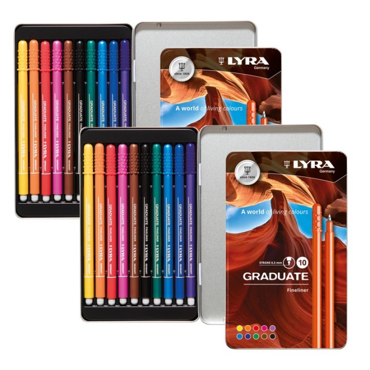 Lyra® Graduate Fineliner Marker Set Tin, Assorted Colors, 10 Per Set, 2 Sets