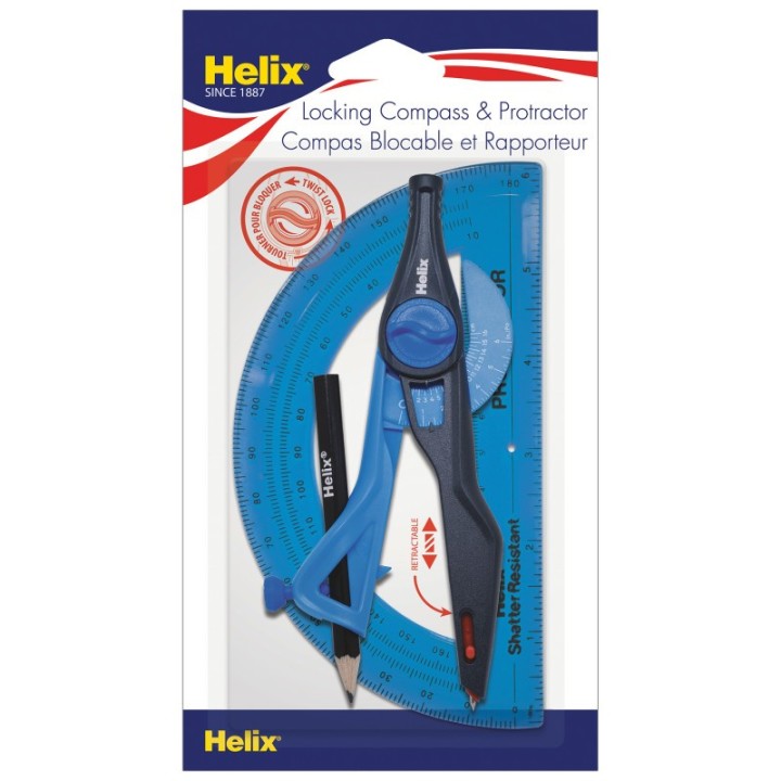 Helix® Plastic Locking Compass & Protractor 2 Piece Set