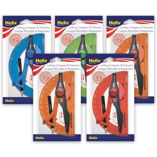 Helix® Plastic Locking Compass & Protractor Set, 5 Sets