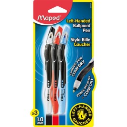 Maped® Visio Left-Handed Pen, Assorted Colors, Pack of 3