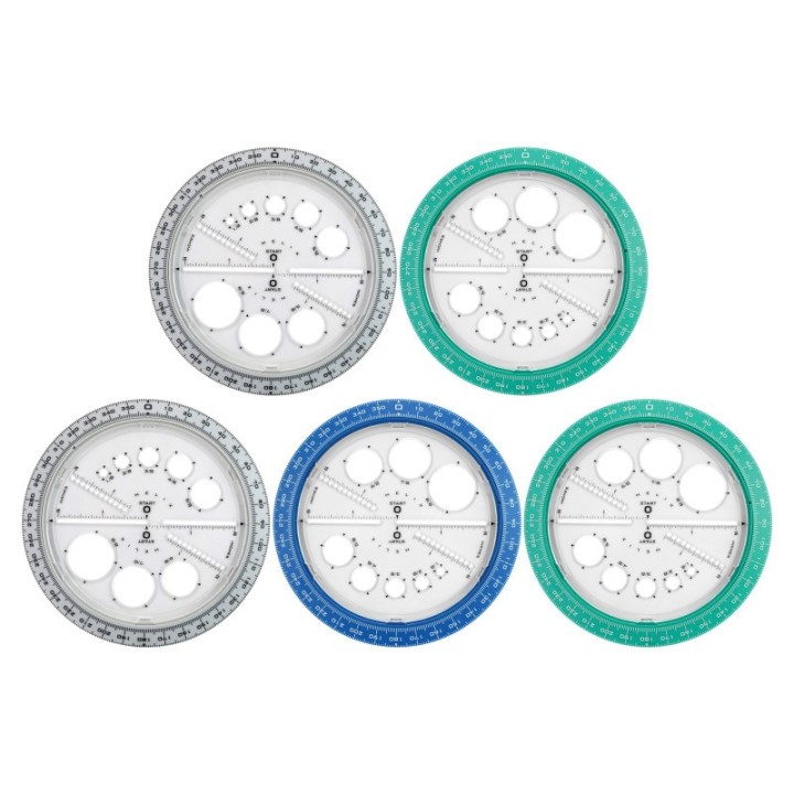 Helix® Angle & Circle Maker with Integrated Circle Templates, 360 Degree, 6 Inch/15cm, Assorted Colors, Pack of 5