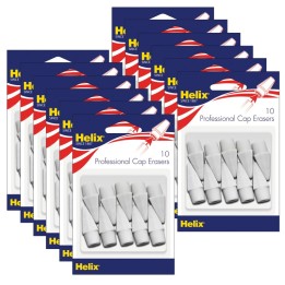 Helix® Professional Pencil Cap Erasers, White, 10 Per Pack, 12 Packs