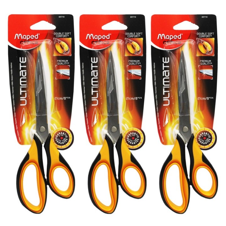 Maped® 8" Ultimate Scissors With Double Soft Rings, Pack of 3