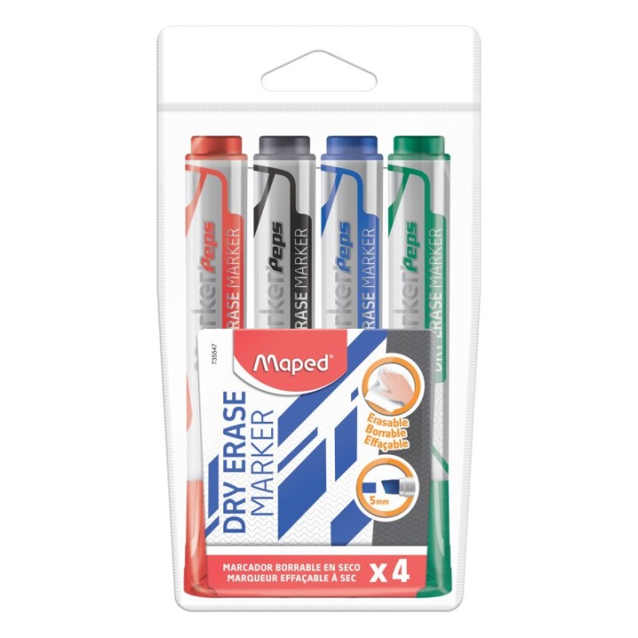 Maped® Marker'Peps Dry Erase Jumbo Marker, Chisel Tip, Pack of 4
