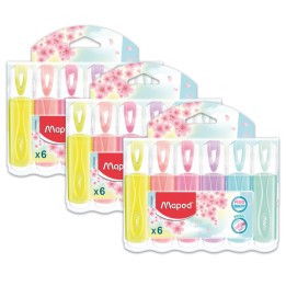 Maped® Fluo Peps Classic Pastel Highlighter, 6 Per Pack, 3 Packs