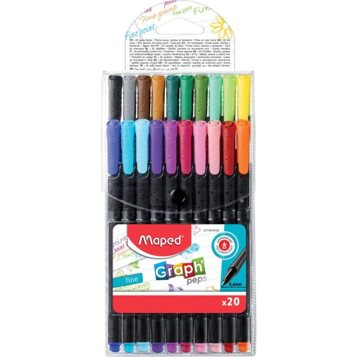 Maped® Graph'Peps 0.4mm Fine Felt Tipped Pens, Pack of 20