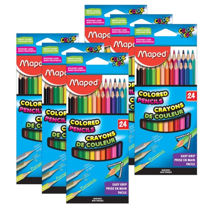 Maped® Triangular Colored Pencils, 24 Per Pack, 6 Packs