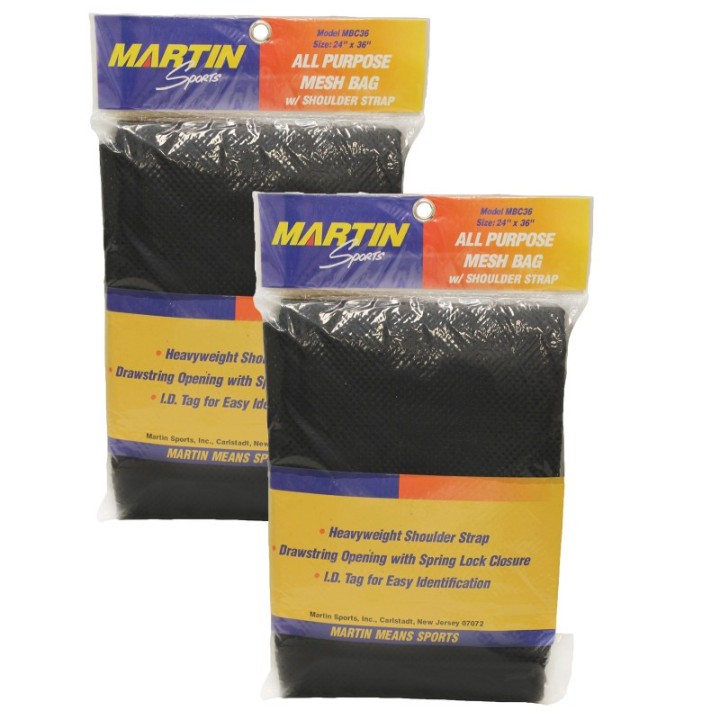 Martin Sports All Purpose Mesh Bag with Carrying Strap, Black, 24" x 36", Pack of 2