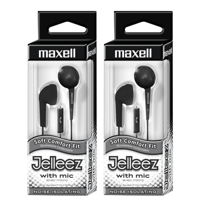 Maxell Jelleez™ Soft Earbuds with Mic, Black, Pack of 2