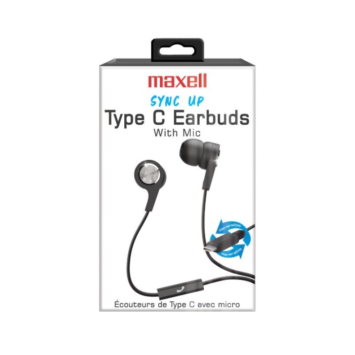 Maxell Sync Up Type-C® Wired Earbuds with Microphone, Black