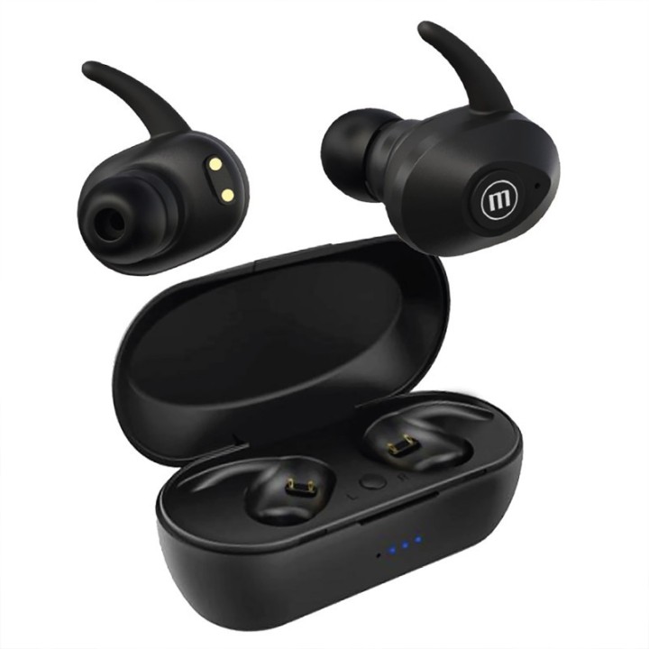 Maxell Mini True Wireless Earfin Style Earbuds, Black